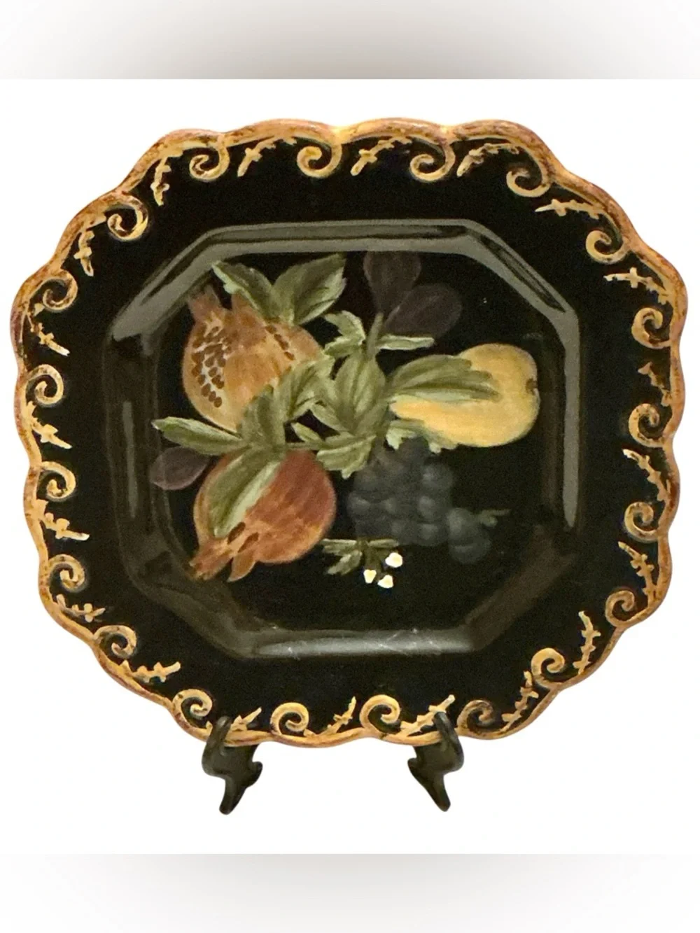 Raymond Waites Pompeii Fruit Salad/Dessert MCM Black Plates 8 1/2” Set of 4